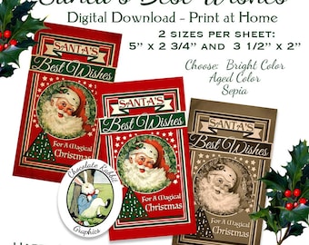 Vintage Christmas Santa Label Tags Digital Download Printable Clip Art Fabric Transfer Gift Card Scrapbook Graphic Image Collage Sheet