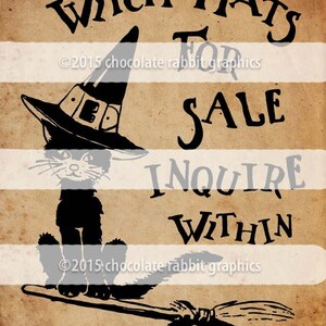 Halloween Witch Hat Printable Sign, Vintage Digital Download, Halloween ...