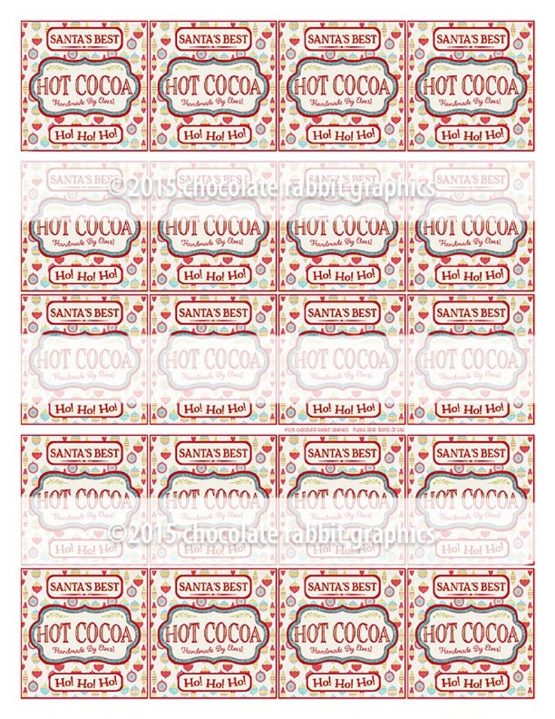 Hot Cocoa Labels Christmas Digital Download Printable - Etsy