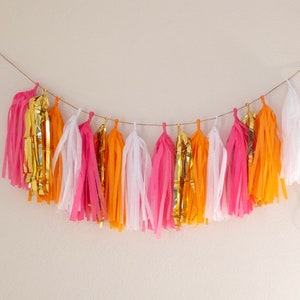 Orange Tassel Garland / tassle garland / tassel banner  Tissue Paper garland- ANY COLOR you choose , orange, hot pink , tangerine,