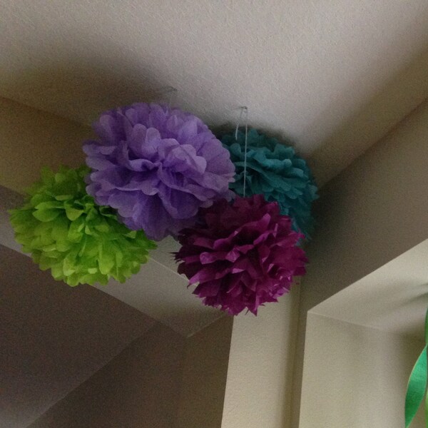 Tissue Paper Pom Poms- you choose colors , aqua, peach , lilac - set of 10 , wall flowers , wall flower , pom flower