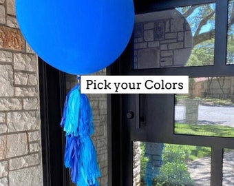 36" Giant Balloon With Balloon Tassels balloon tails- balloon tassles , blue, light blue, boy