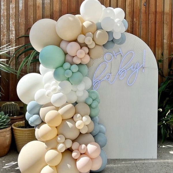 Retro balloon garland , balloon arch , balloon arch garland, balloon kit, teal, goldenrod, muted, pastels, pastel, stone,