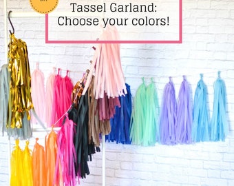 Custom Tassel Garland/ tassle garland/ tassel banner/ Tissue Paper garland/ANY COLOR you choose/ tissue tassels/ party decor/ party supplies