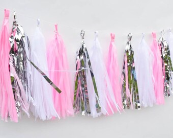 Bubblegum Pink and Silver Tissue Tassel Garland Kit