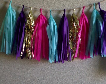 Tassle Garland- / tassel garland / tassel banner  Tissue Paper garland- ANY COLOR you choose , purple, hot pink, shiny gold