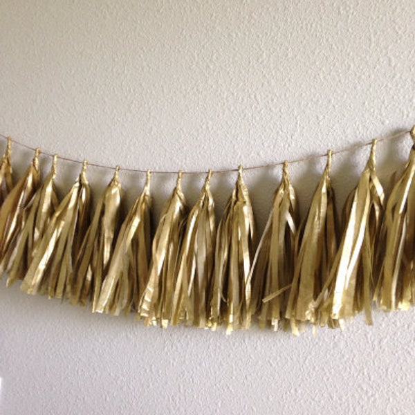 Gold Tassel Garland -  on Twine- Customize your Colors and length - tassle garland , metallic gold