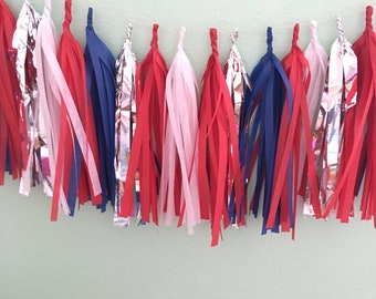 Red white and blue Tassel Garland- / tassle garland / tassel banner  Tissue Paper garland- memorial day, Fourth of July