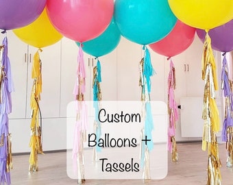 36" Giant Balloon With Balloon Tassels balloon tails- balloon tassles , blue, light blue, boy