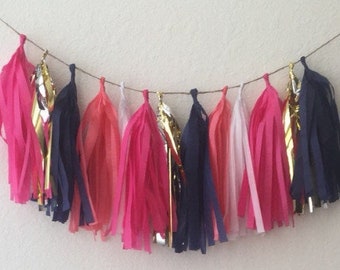 Tassel Garland / tassle garland / tassel banner  Tissue Paper garland- ANY COLOR you choose ,navy, coral, gold, hen party , nautical