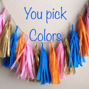 Tassel Garland / tassle garland / tassel banner  Tissue Paper garland- ANY COLOR you choose , orange pink blue