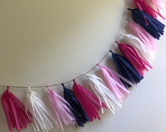 Tassle Garland- / tassel garland / tassel banner  Tissue Paper garland- ANY COLOR you choose , nautical , navy, pink