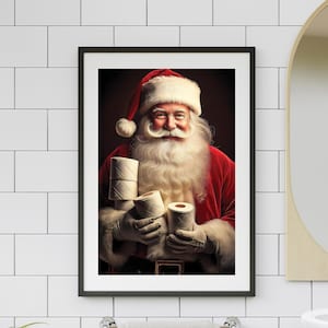 Holiday Decor | Funny Santa Bathroom Print | Santa Claus Painting | Christmas Toilet Humor Art | Funny Holiday Poster