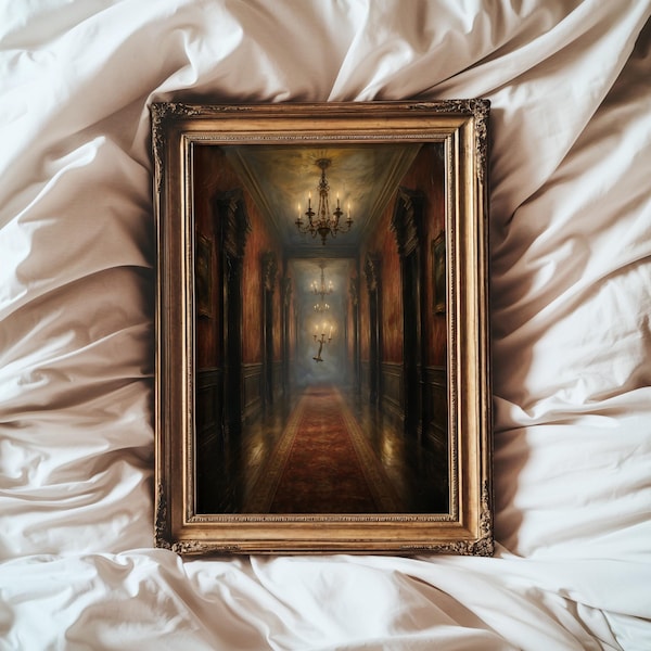 Drijvende kunst aan de muur kandelaar | Haunted Gang-print | Spookachtig gotisch Halloween-decor | Donker academisch schilderij