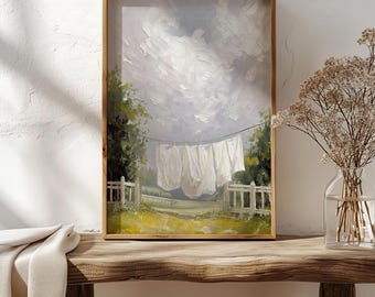 Farmhouse Laundry Room Art Print | Vintage Clothesline Wall Decor | Cottagecore Laundry Poster for Laundry Room & Laundromat Decor