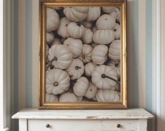 White Pumpkin Wall Art | Neutral Fall Decor | Cottagecore Harvest Print | Rustic Autumn Wall Art | Farmhouse Pumpkin Decor