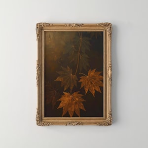 Stimmungsvolles Herbstlaub Gemälde | Braune und orange Blätter Wandkunst | Rustikales Herbst Dekor für Haus oder Wohnung