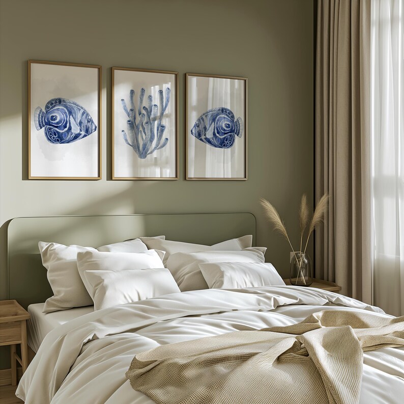 Navy Blue Fish and Coral Wall Art