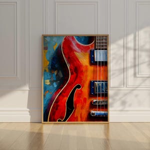 Red Electric Guitar Painting | Impressionist Style Guitar Poster for Guitarist | Guitar Wall Print for Musicians