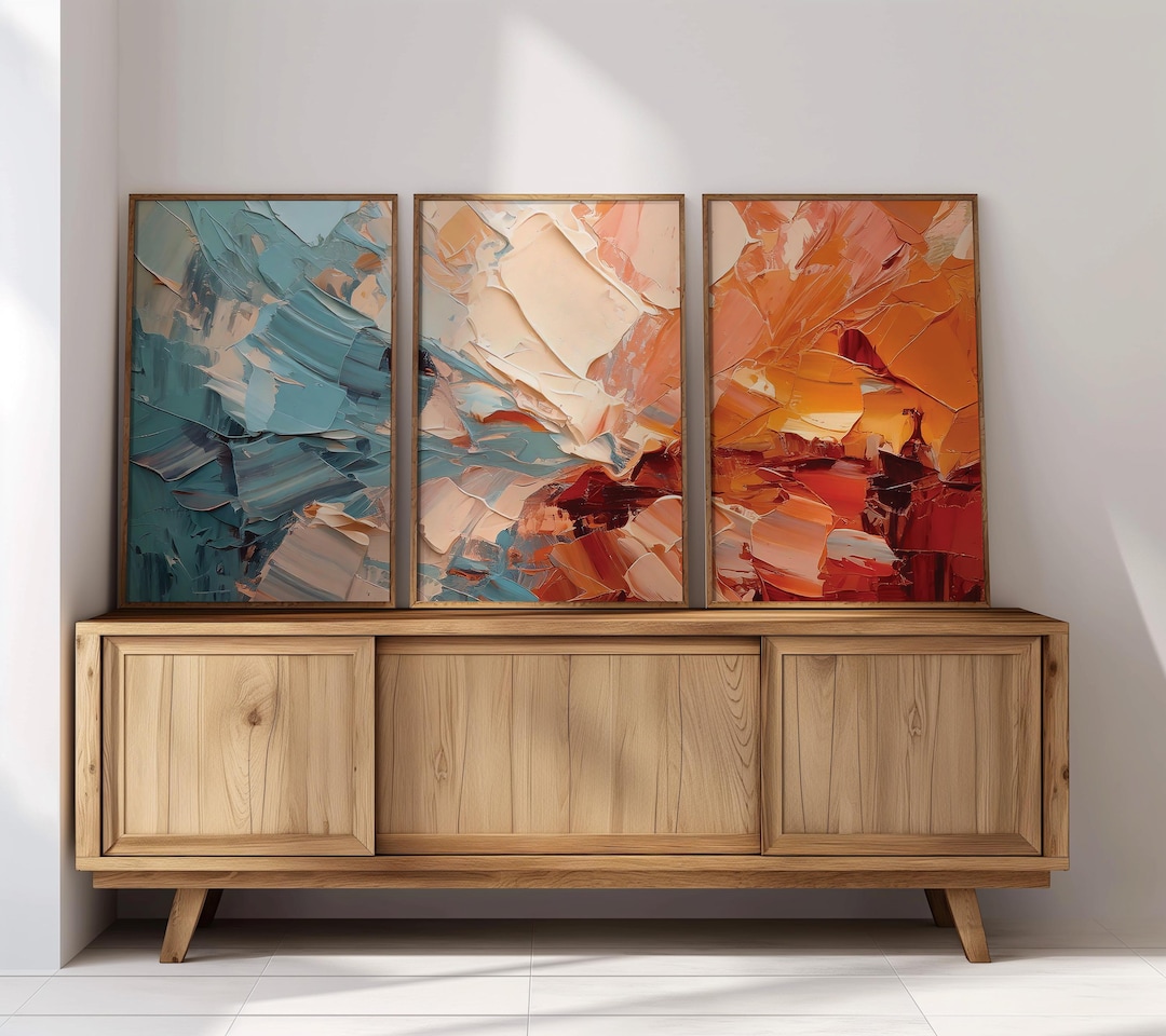 Abstract Pastel Triptych Wall Art | Modern 3 Piece Wall Art Set | Teal ...