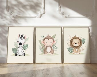 Jungle Theme Nursery | Safari Nursery Prints Set of 3 | Boys Nursery Decor Wall Art