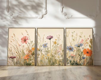 Colorful Wildflower Posters | Watercolor Floral Poster Set of 3 |  Botanical Art Trio Prints for Home Decor