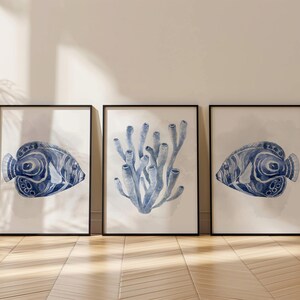 Navy Blue Fish and Coral Wall Art