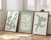 Sage Green Wall Art Set of 3 | Matisse Inspired Prints | Neutral Botanical Wall Decor | Minimalist Abstract Gallery Wall | Modern Sage Decor