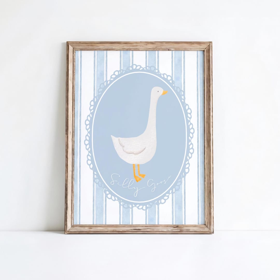 Goose Vintage Nursery Print | Light Blue Goose Kids Wall Art ...