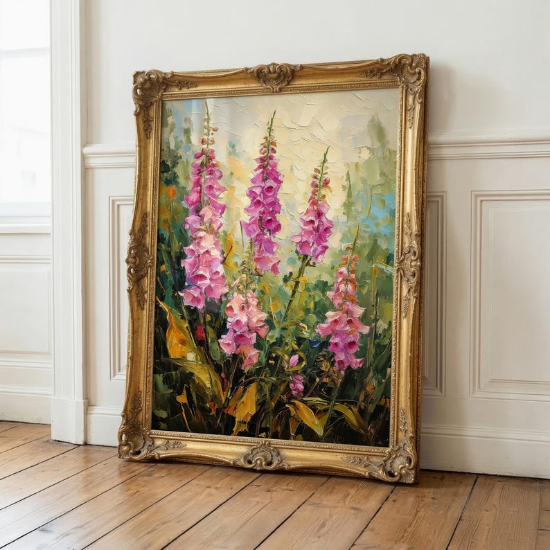 Vingerhoedskruid muurdecoratie | Roze wilde bloemen botanische decoratie | Cottagecore bloemen muurdecoratie | Vintage bloemenposter | Engelse tuinprint afbeelding 9