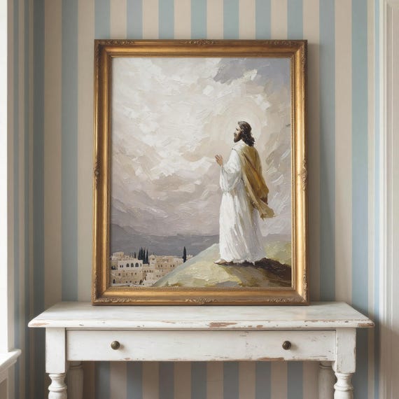 Jesus Wall Art | Jesus Overlooking Jerusalem Print | Christian Biblical Wall Decor | Holy Land Painting | Religious Home Art
