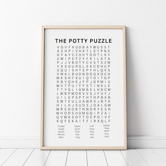 Bathroom Wordsearch Print | Potty Puzzle Powder Room Poster | Quirky Above Toilet Art | Humorous Bathroom Decor Gift