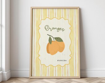Vintage Orange Kitchen Wall Art | Citrus Fruit Print | Retro Farmhouse Kitchen Decor | Botanical Fruit Poster
