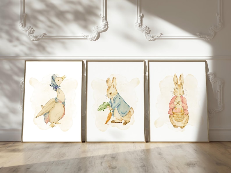 Peter Rabbit and Flopsy Watercolor Nursery Art