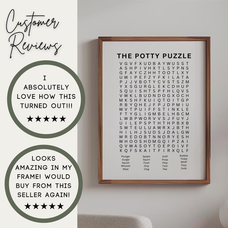 Bathroom Wordsearch Print | Potty Puzzle Powder Room Poster | Quirky Above Toilet Art | Humorous Bathroom Decor Gift image 3