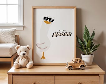 Silly Goose Nursery Wall Art Print | Funny Cute Goose Poster | Kids Room Decor Gift | Whimsical Animal Nursery Art | Funny Bathroom Print