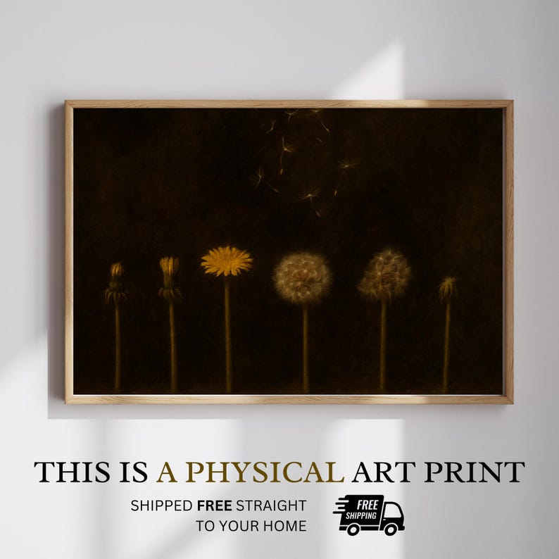 Moody Cottagecore Dandelion Painting Printed and Shipped