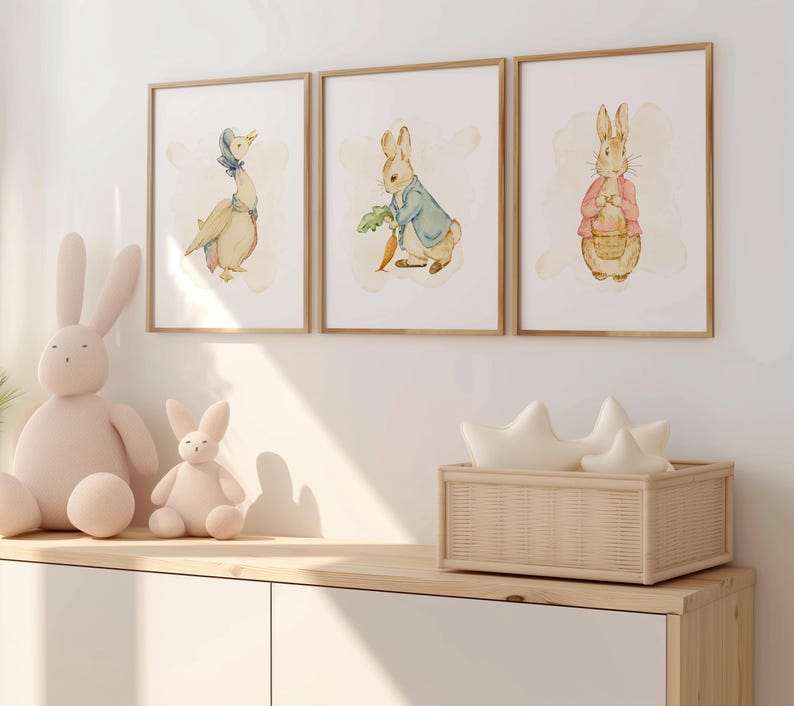 Peter Rabbit and Flopsy Watercolor Nursery Art