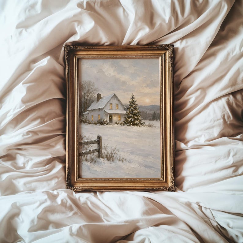 Snowy Christmas Barn Print | White Winter Farmhouse Wall Art | Rustic ...