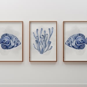 Navy Blue Fish and Coral Wall Art