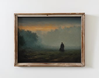 Mr. Darcy in the Mist-print | Op Pride and Prejudice geïnspireerde muurkunst | Romantisch regentschap-olieverfschilderij | Jane Austen-cadeau | Boek hoekdecor