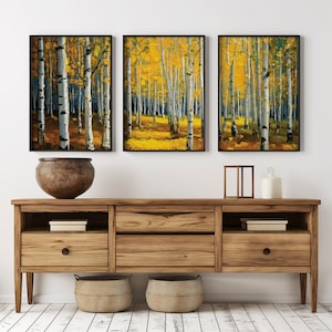 Quaking Aspen Grove Wall Prints 3er-Set - Quaking Aspen Triptychon, Utah Forest Dekor, Herbstfarben Kunst für Zuhause