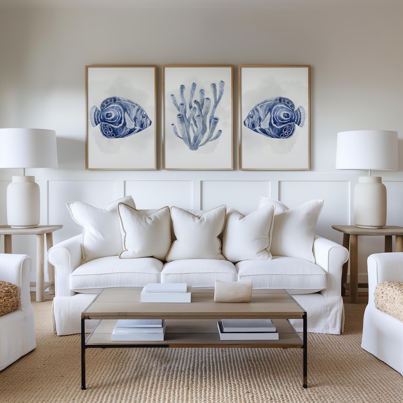 Navy Blue Fish and Coral Wall Art