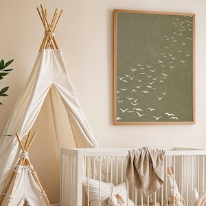 Flock of Birds Olive Print