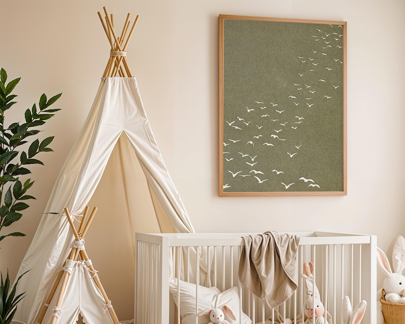 Flock of Birds Olive Print