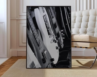 Vintage Guitars Poster | Black and White Guitars Photo | Retro Guitars Wall Print for Man Cave or Music Studio | Rock Music Poster