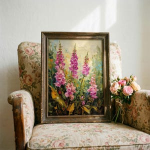 Vingerhoedskruid muurdecoratie | Roze wilde bloemen botanische decoratie | Cottagecore bloemen muurdecoratie | Vintage bloemenposter | Engelse tuinprint afbeelding 4