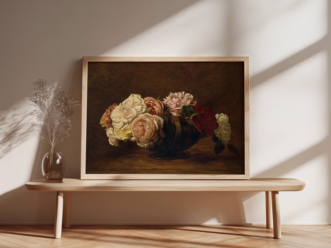 Vintage Floral Still Life Print | Antique Roses Painting | Moody Flower ...