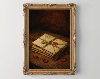 Valentinstag Wand Kunst | Vintage Liebesbriefe Ölgemälde | Cottagecore Dekor | Antik Liebe Kunstdruck