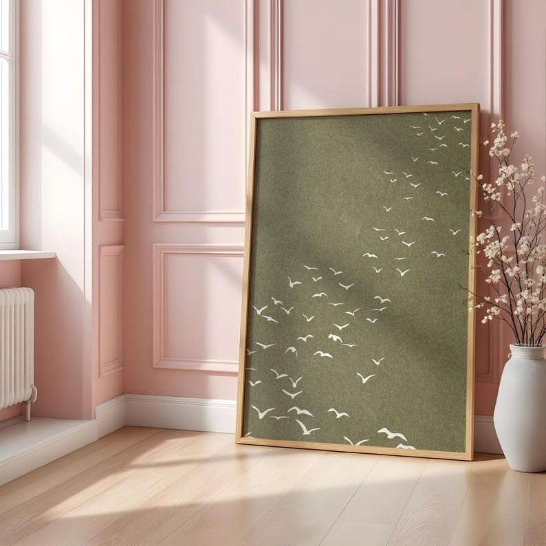 Flock of Birds Olive Print